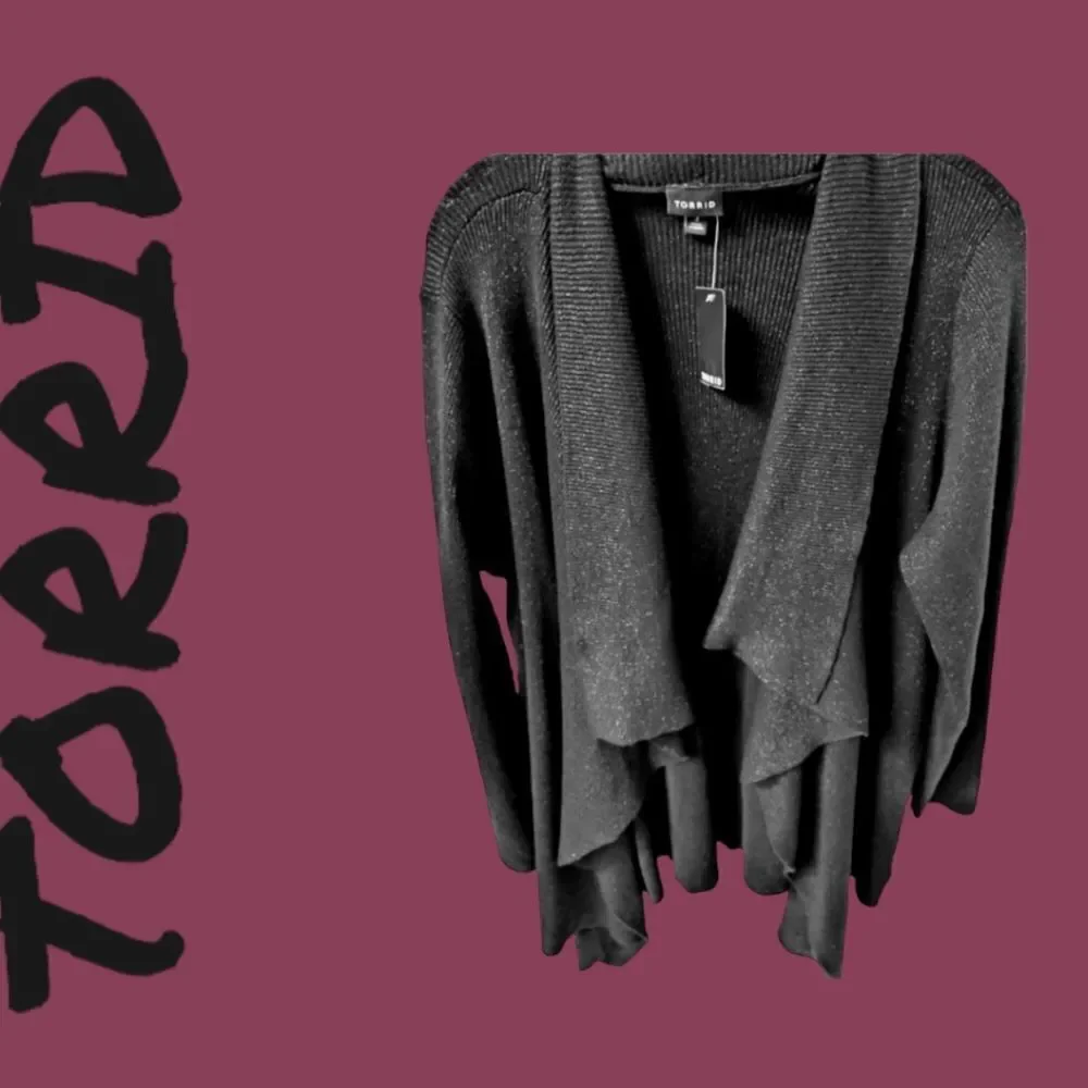 TORRIID Plusย Size Black Sparkly Drape Front Cardigan WithโOverlapping Layers 3X - Picture 2 of 14